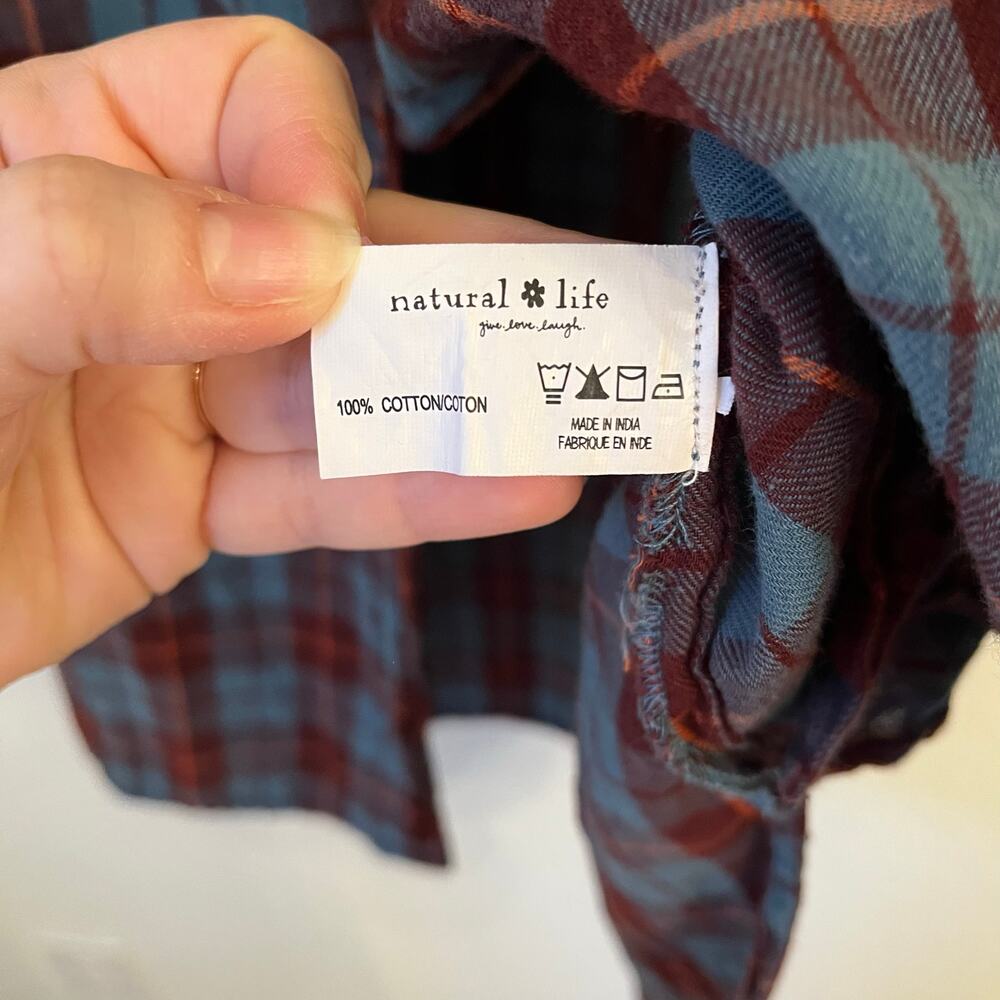 NATURAL LIFE Teal and Rust Plaid Midi Shirt Dress - Picture 6 of 13